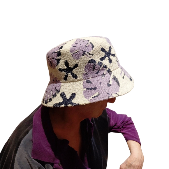 Kangol Accessories - "Kangol" Unisex Sz.L Cream and Purple Patterned Bucket Hat. No signs of wear....